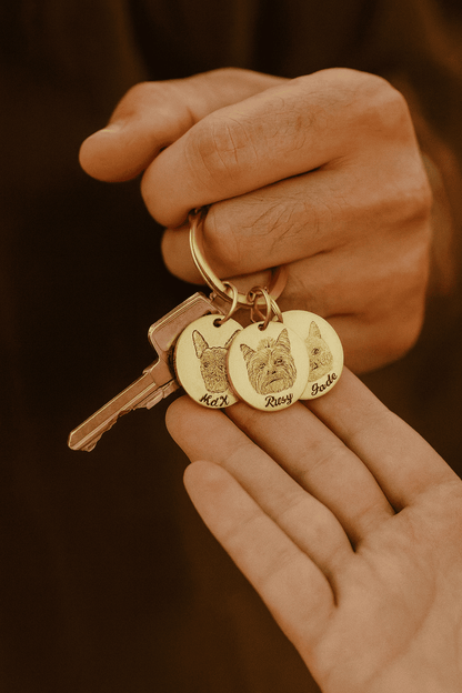 Custom Pet Portrait and Name Disc Keychain - Hidden Forever