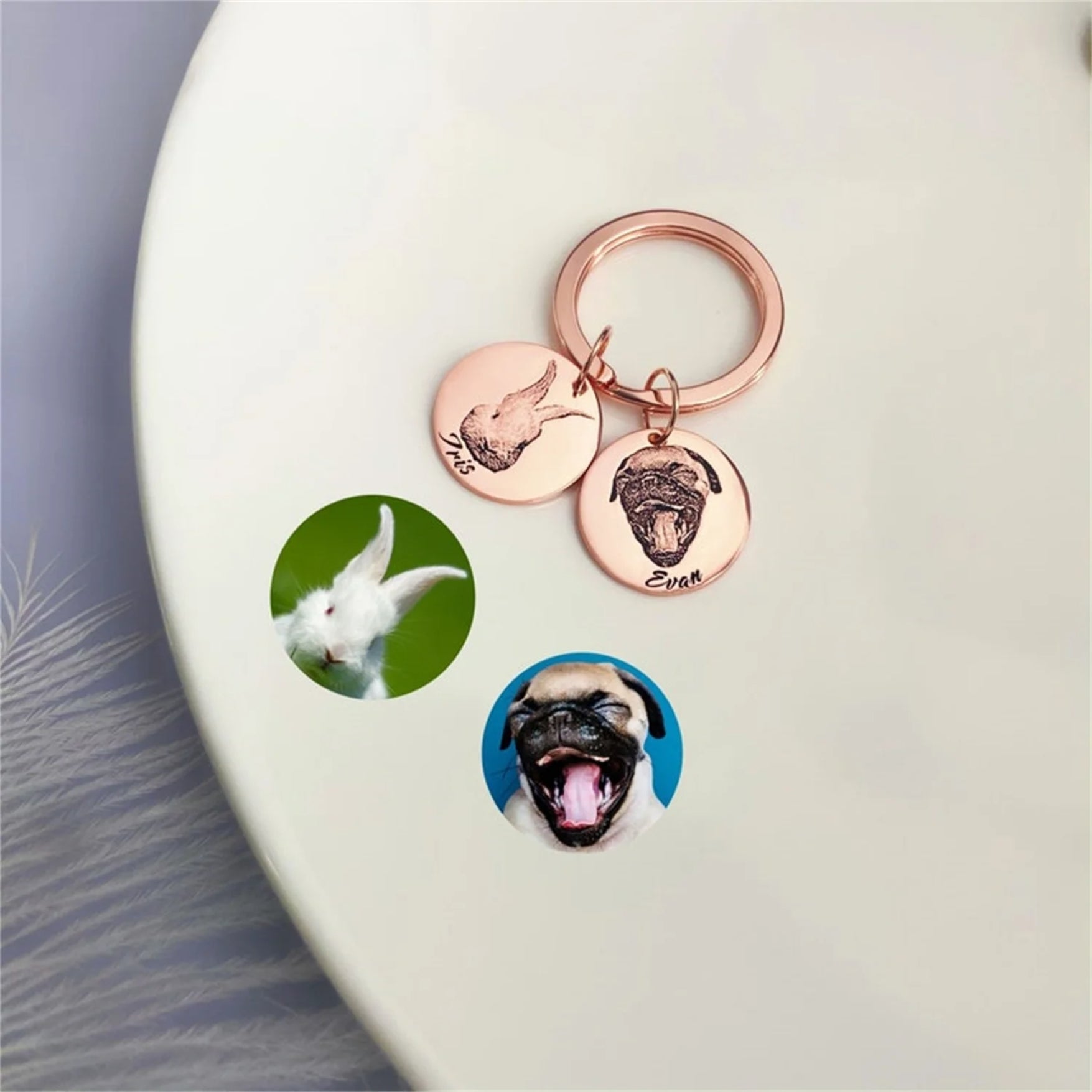 Custom Pet Portrait and Name Disc Keychain – Hidden Forever
