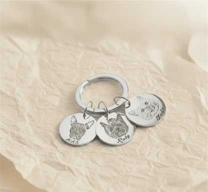 Custom Pet Portrait and Name Disc Keychain - Hidden Forever