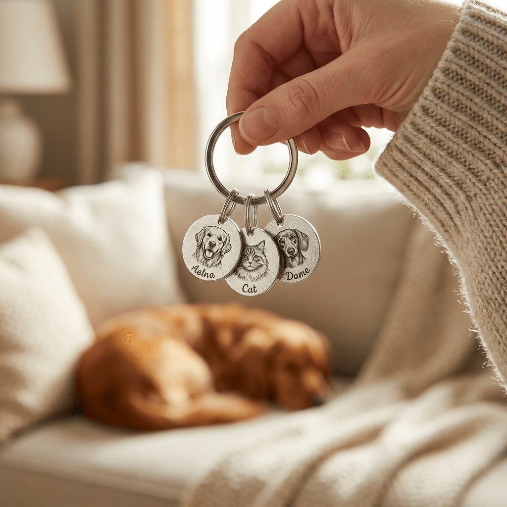 Custom Pet Portrait Keychain — Multiple Pets - Hidden Forever