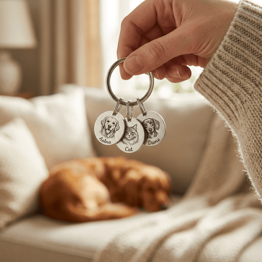 Custom Pet Portrait Keychain — Multiple Pets - Hidden Forever