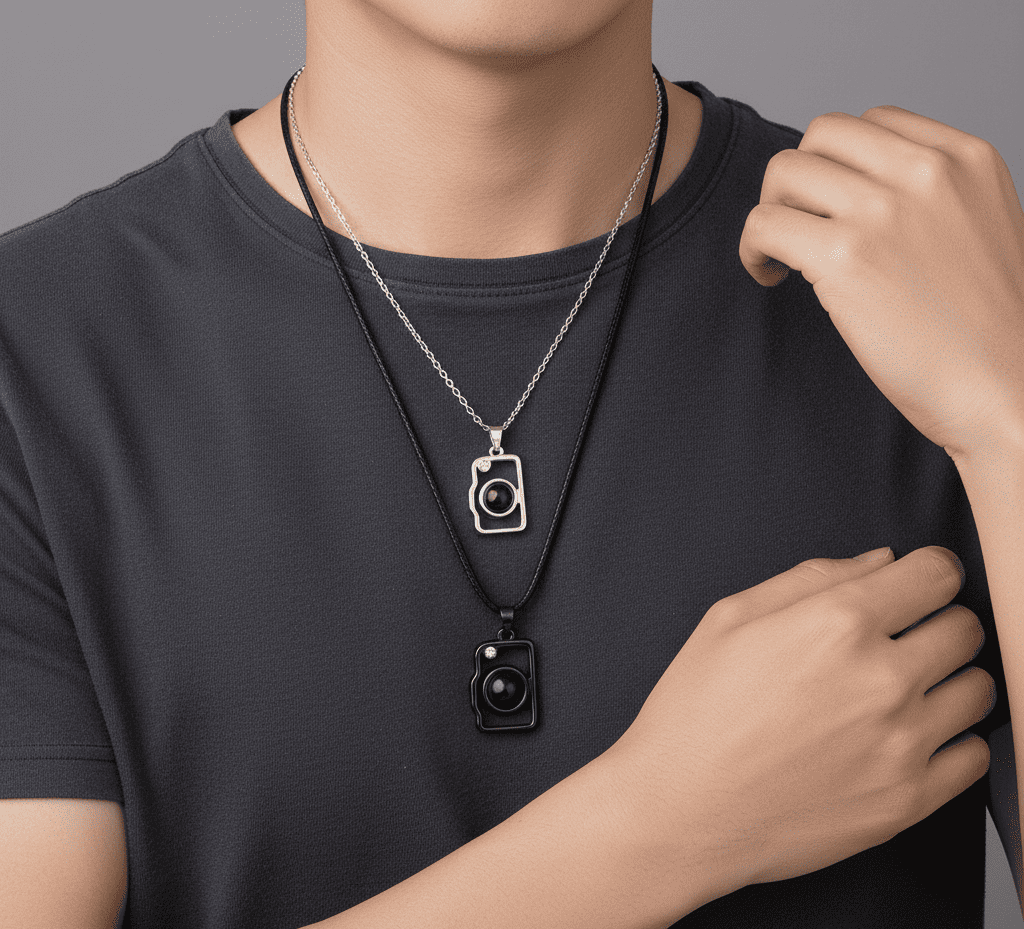 Custom Photo Projection 2 pcs Magnetic Camera Necklace - Hidden Forever