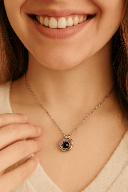 Custom Photo Projection Apple Pendant Necklace - Hidden Forever