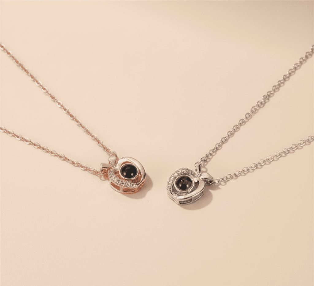 Custom Photo Projection Apple Pendant Necklace - Hidden Forever