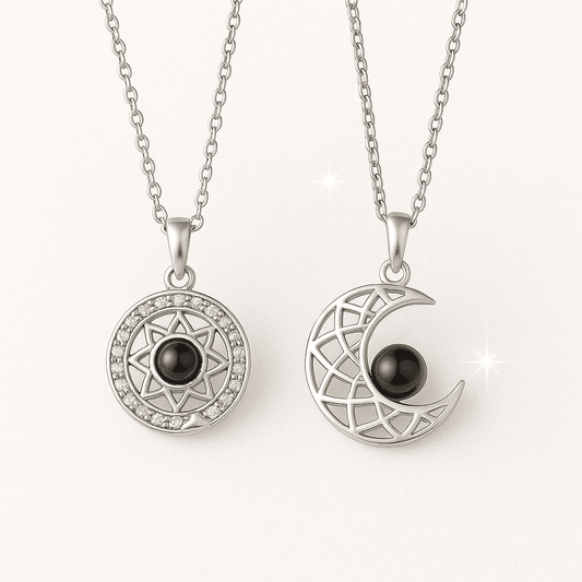 Custom Photo Projection Couples Moon Necklace - Hidden Forever