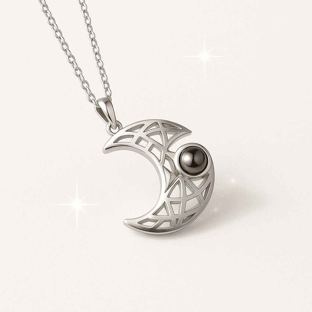 Custom Photo Projection Couples Moon Necklace - Hidden Forever