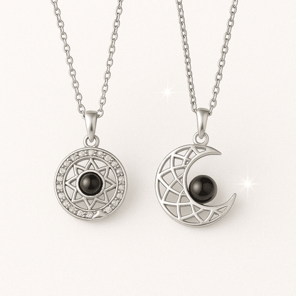 Custom Photo Projection Couples Moon Necklace - Hidden Forever