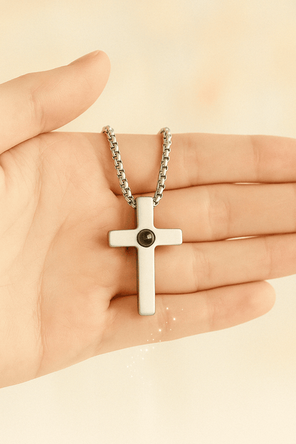 Custom Photo Projection Divine Cross Pendant Necklace - Hidden Forever