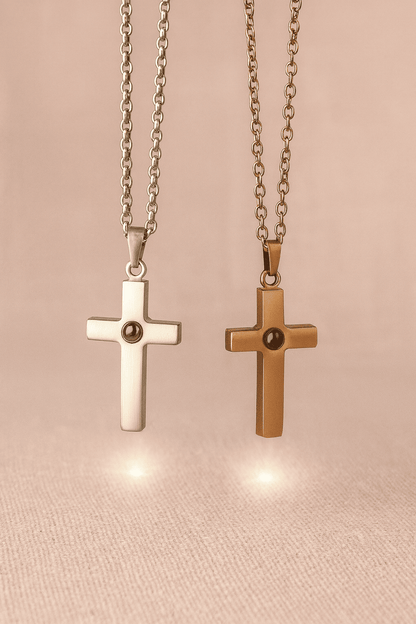Custom Photo Projection Divine Cross Pendant Necklace - Hidden Forever