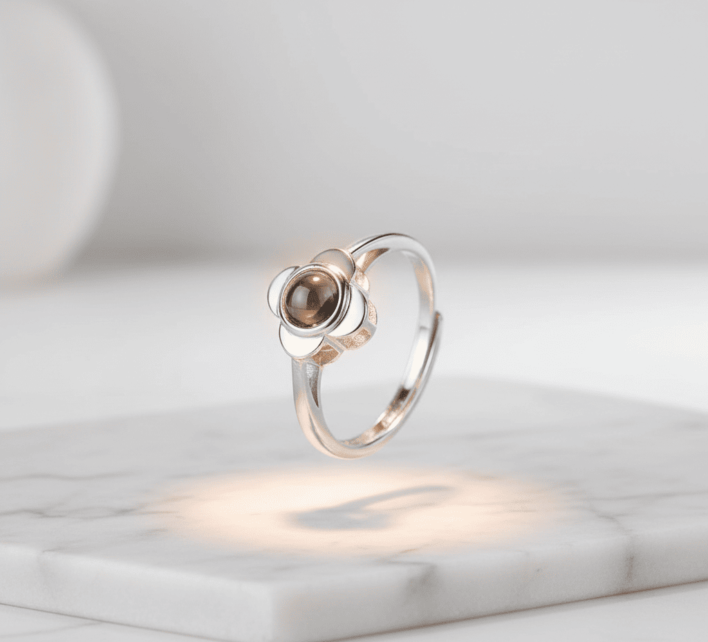 Custom Photo Projection Four Petals Flower Ring - Hidden Forever