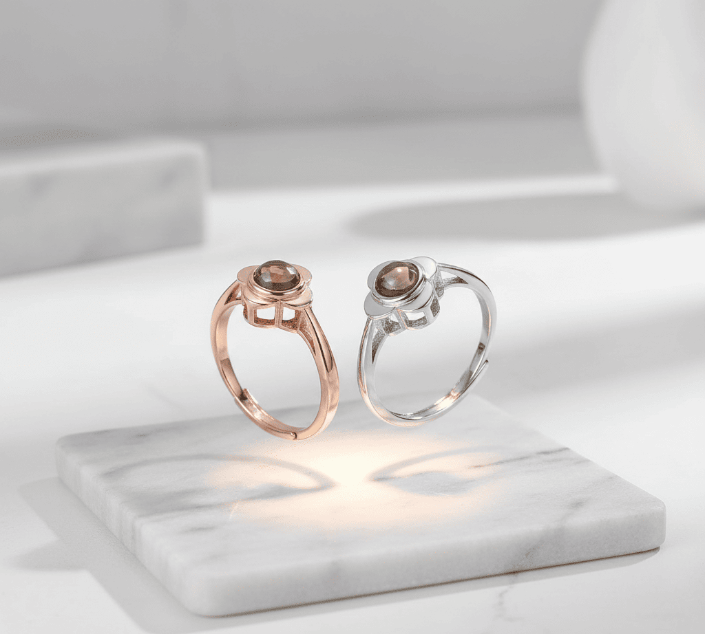 Custom Photo Projection Four Petals Flower Ring - Hidden Forever