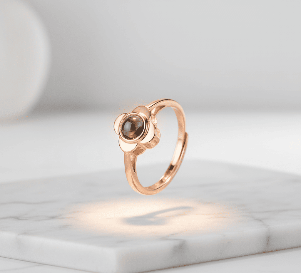 Custom Photo Projection Four Petals Flower Ring - Hidden Forever