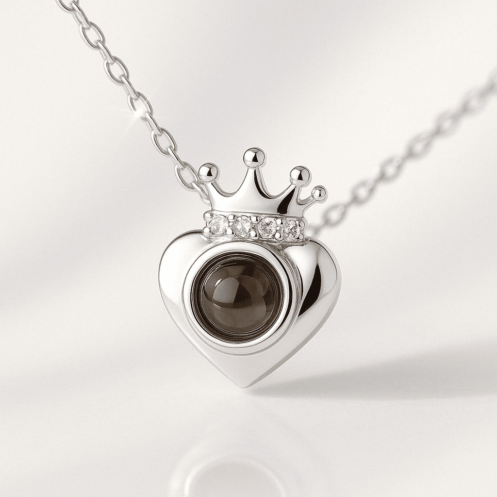 Custom Photo Projection Heart Crown Necklace - Hidden Forever