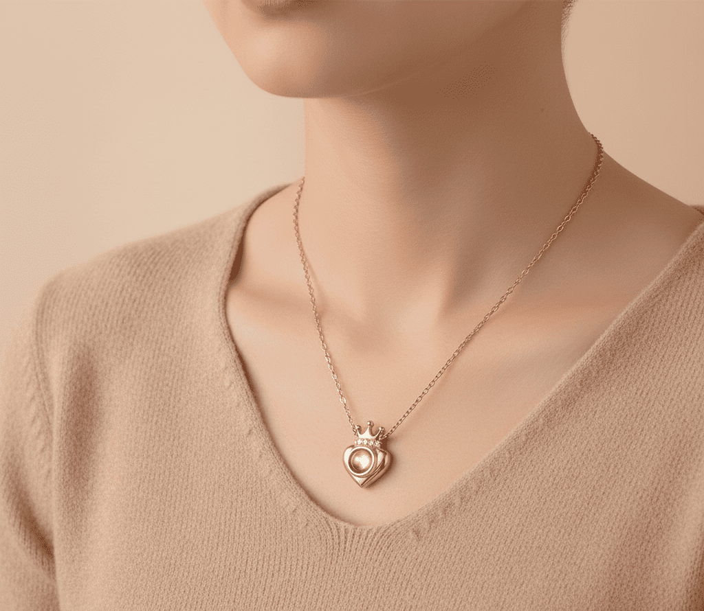 Custom Photo Projection Heart Crown Necklace - Hidden Forever