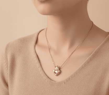 Custom Photo Projection Heart Crown Necklace - Hidden Forever