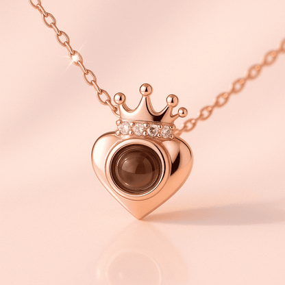 Custom Photo Projection Heart Crown Necklace - Hidden Forever