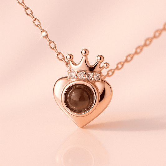 Custom Photo Projection Heart Crown Necklace - Hidden Forever