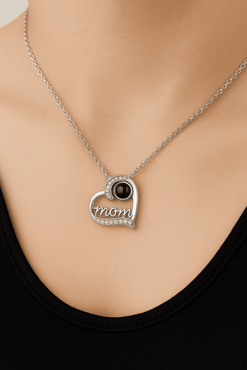 Custom Photo Projection Heart Mom Pendant Necklace - Hidden Forever