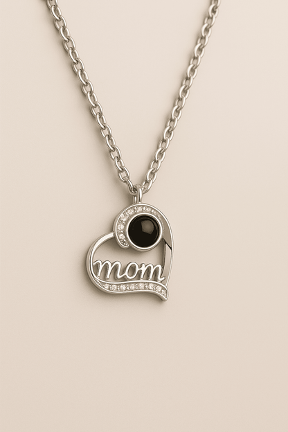 Custom Photo Projection Heart Mom Pendant Necklace - Hidden Forever