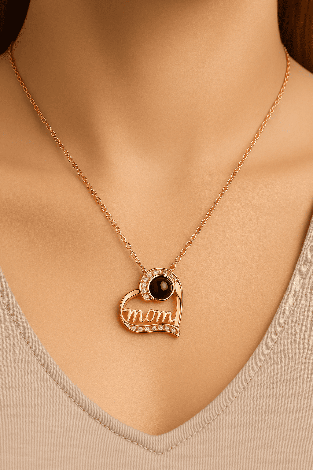 Custom Photo Projection Heart Mom Pendant Necklace - Hidden Forever