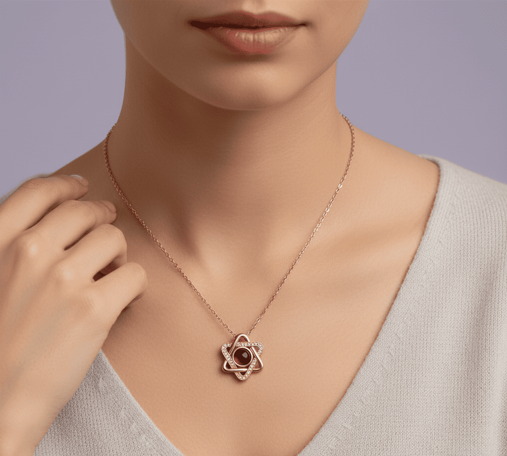 Custom Photo Projection Hexagon Pendant Necklace - Hidden Forever