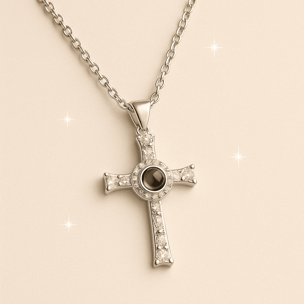 Custom Photo Projection Iced Cross Necklace - Hidden Forever
