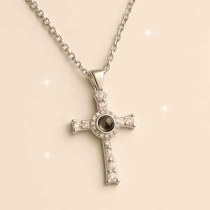 Custom Photo Projection Iced Cross Necklace - Hidden Forever