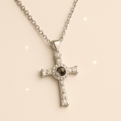 Custom Photo Projection Iced Cross Necklace - Hidden Forever