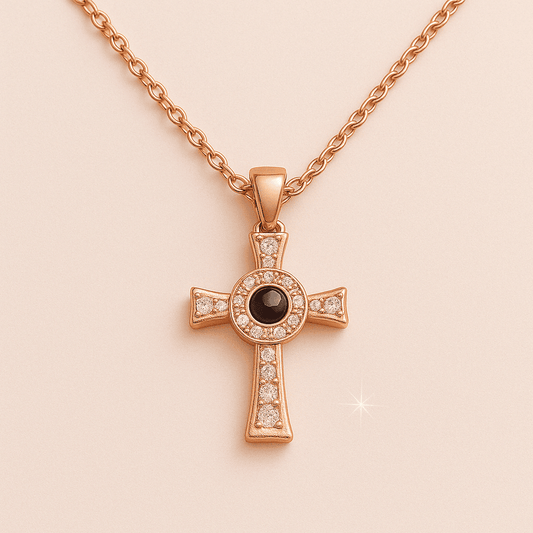 Custom Photo Projection Iced Cross Necklace - Hidden Forever