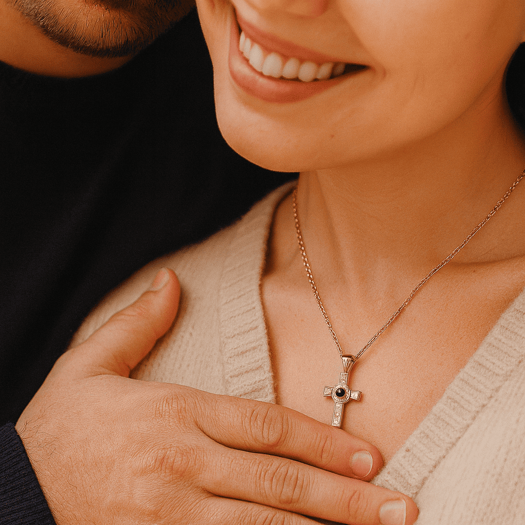 Custom Photo Projection Iced Cross Necklace - Hidden Forever
