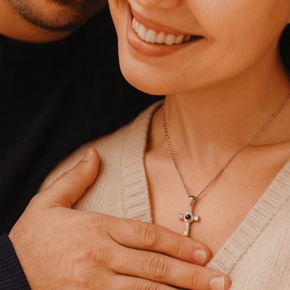 Custom Photo Projection Iced Cross Necklace - Hidden Forever