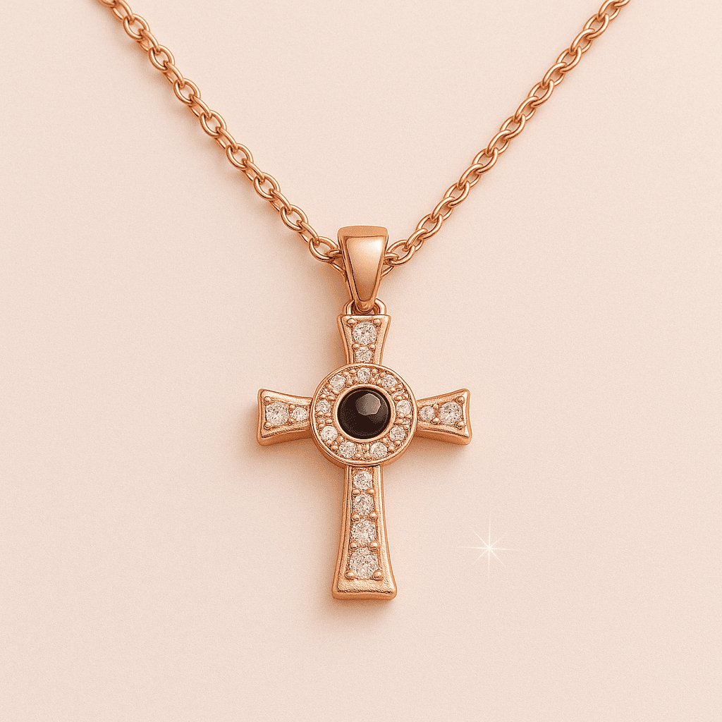 Custom Photo Projection Iced Cross Necklace - Hidden Forever