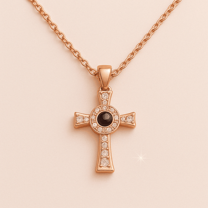 Custom Photo Projection Iced Cross Necklace - Hidden Forever