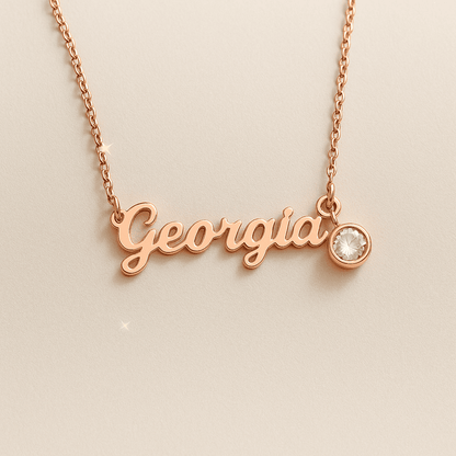 Custom Photo Projection Name with Zircon Gem Necklace - Hidden Forever