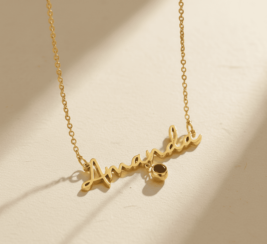 Custom Photo Projection Name Zircon Gem Necklace - Hidden Forever