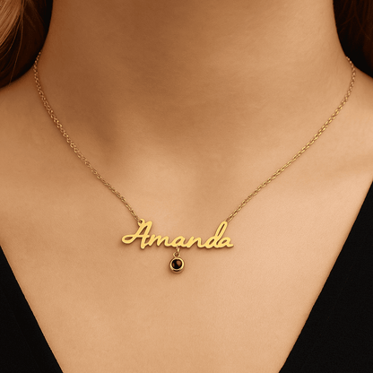 Custom Photo Projection Name Zircon Gem Necklace - Hidden Forever