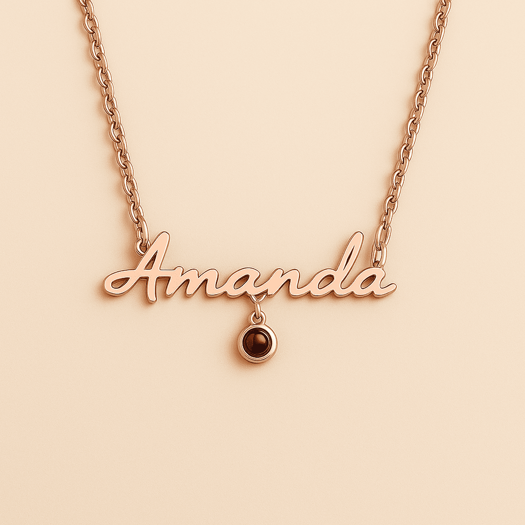 Custom Photo Projection Name Zircon Gem Necklace - Hidden Forever