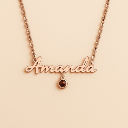 Custom Photo Projection Name Zircon Gem Necklace - Hidden Forever