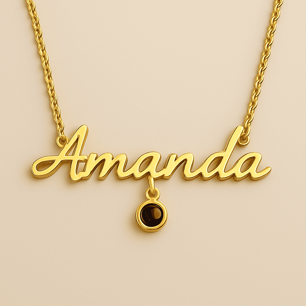 Custom Photo Projection Name Zircon Gem Necklace - Hidden Forever