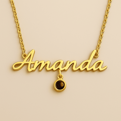 Custom Photo Projection Name Zircon Gem Necklace - Hidden Forever