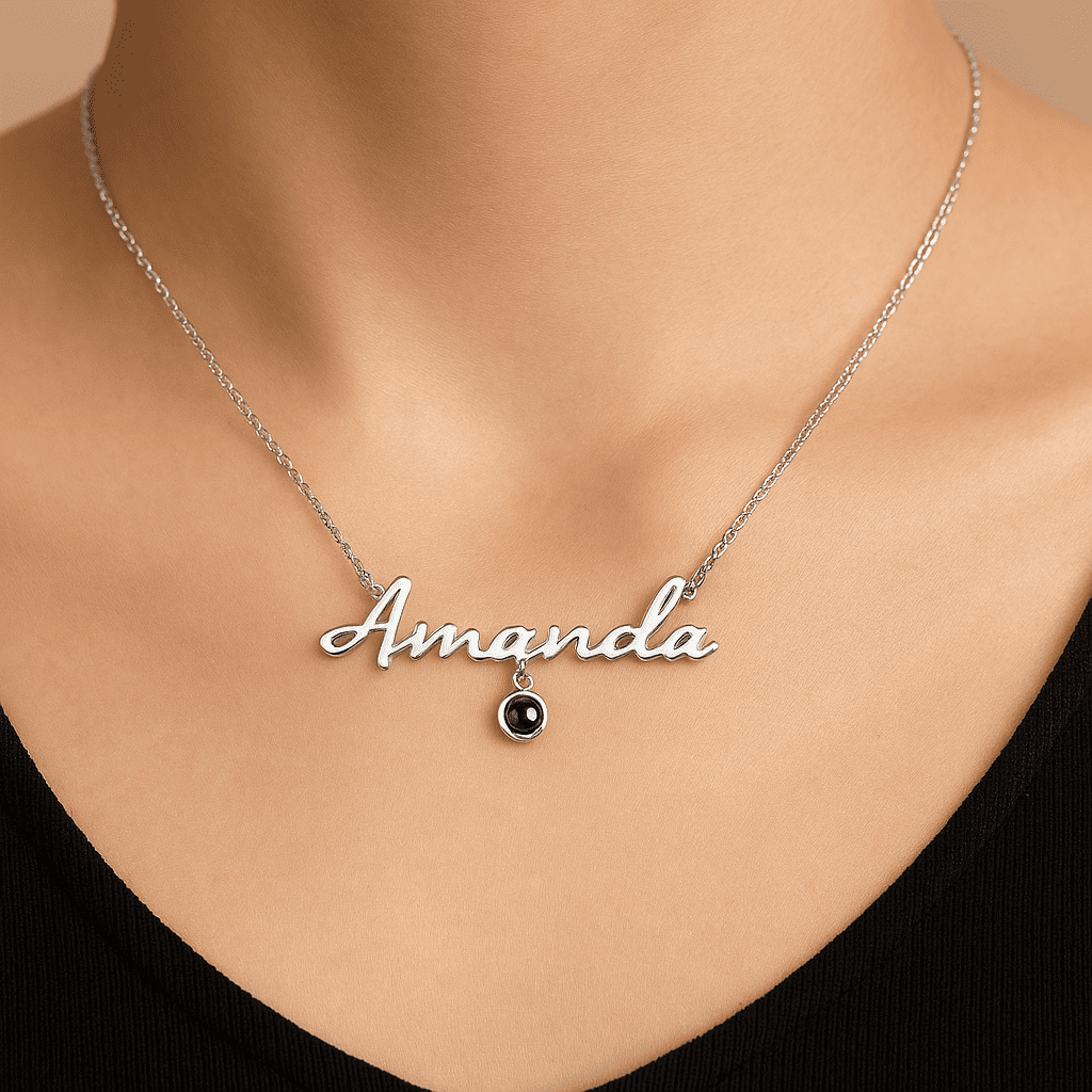 Custom Photo Projection Name Zircon Gem Necklace - Hidden Forever