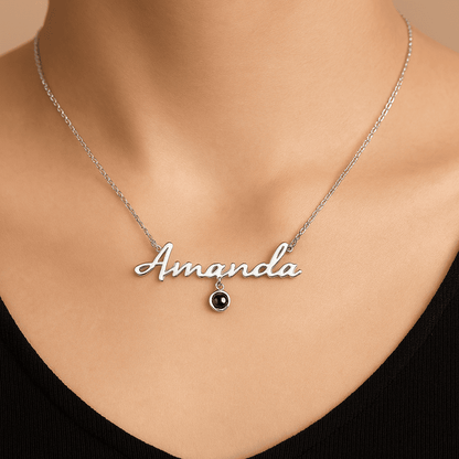 Custom Photo Projection Name Zircon Gem Necklace - Hidden Forever
