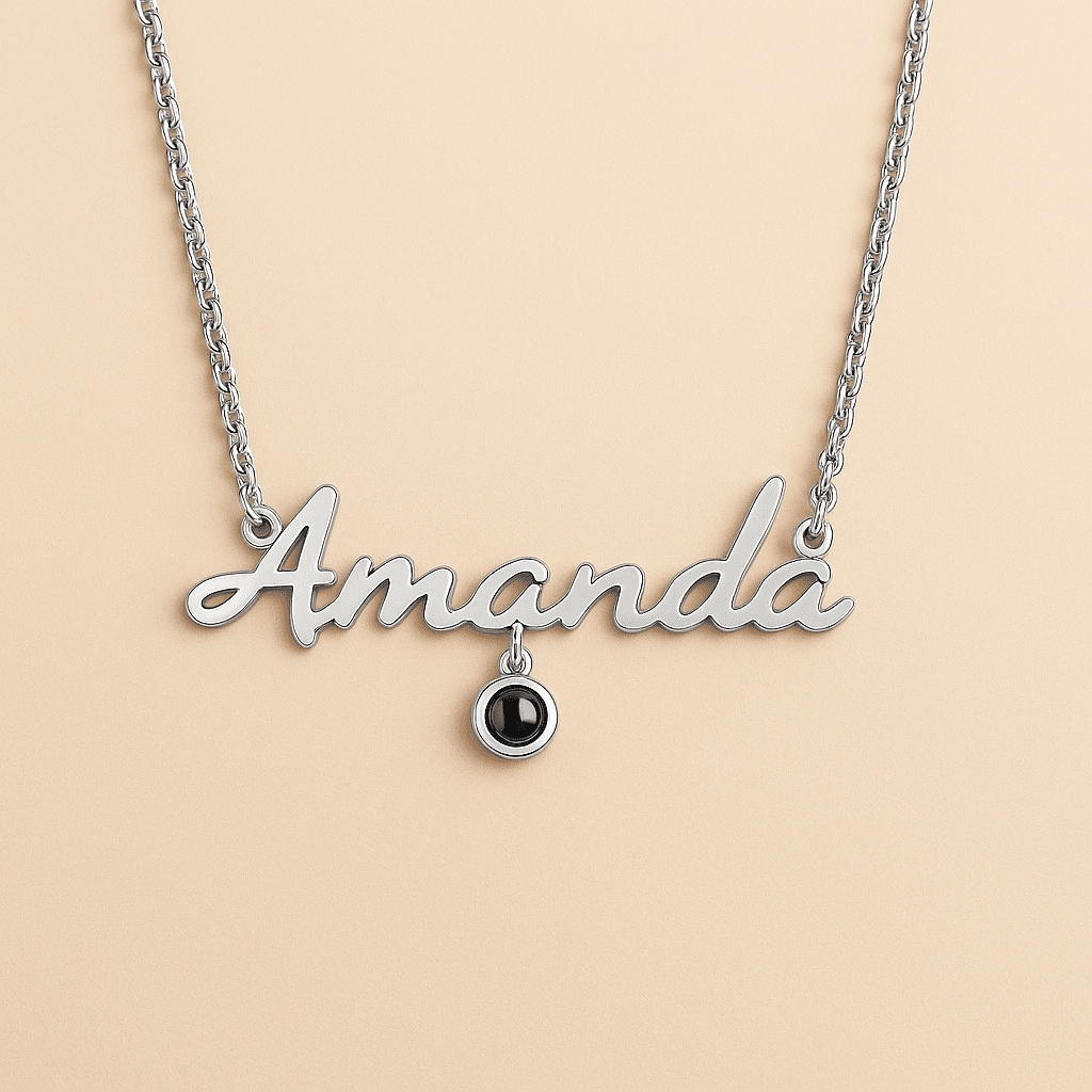 Custom Photo Projection Name Zircon Gem Necklace - Hidden Forever