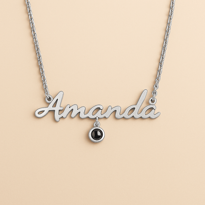 Custom Photo Projection Name Zircon Gem Necklace - Hidden Forever