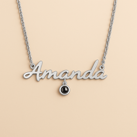 Custom Photo Projection Name Zircon Gem Necklace - Hidden Forever