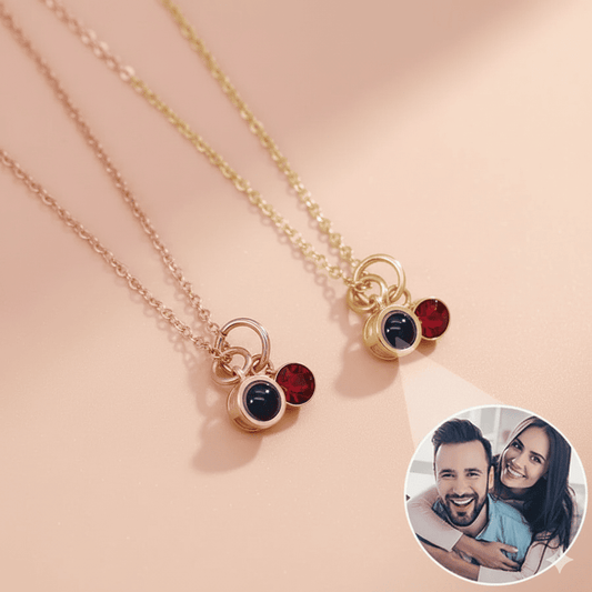 Custom Photo Projection Necklace with Birth Stone Pendant - Hidden Forever