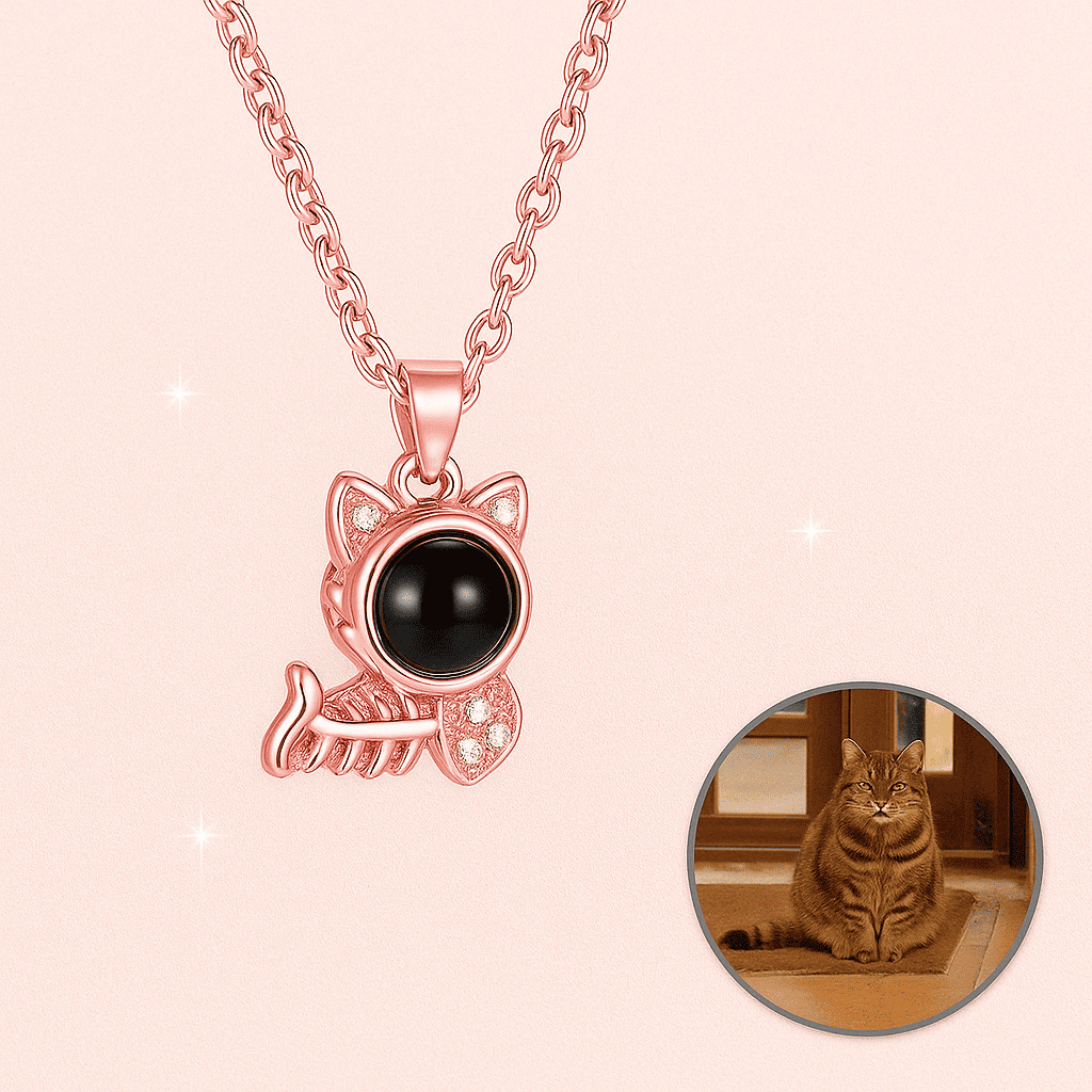 Custom Photo Projection Pet Fish - bone Shape Necklace - Hidden Forever