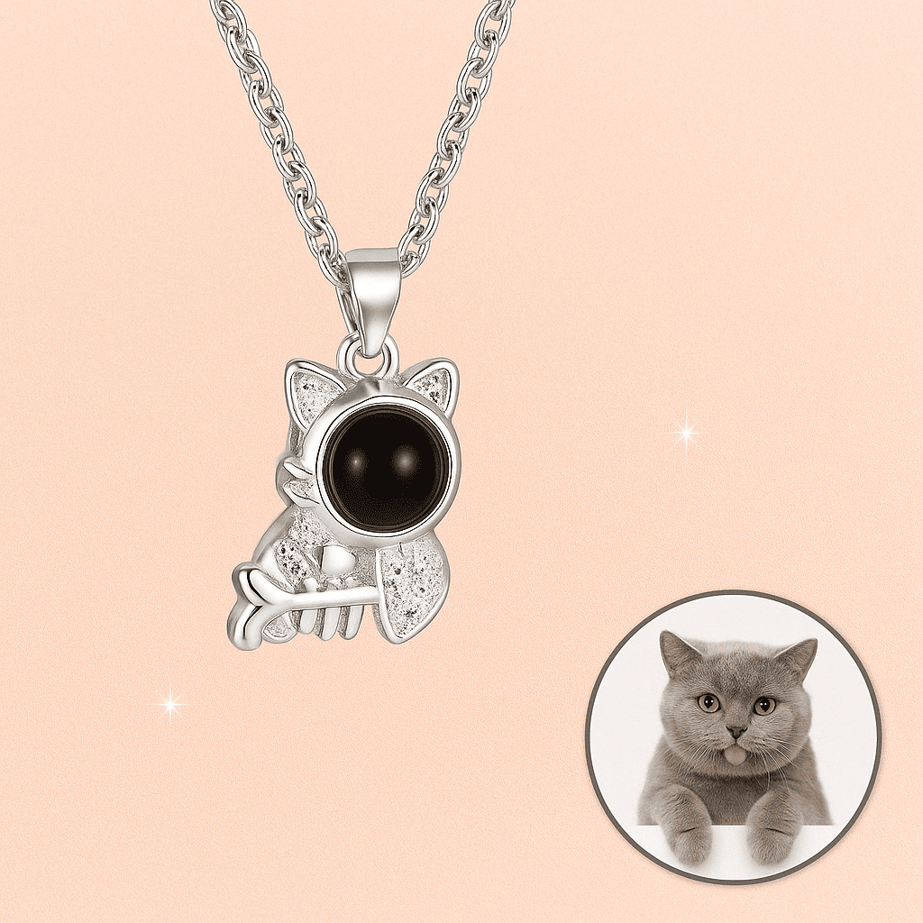 Custom Photo Projection Pet Fish - bone Shape Necklace - Hidden Forever