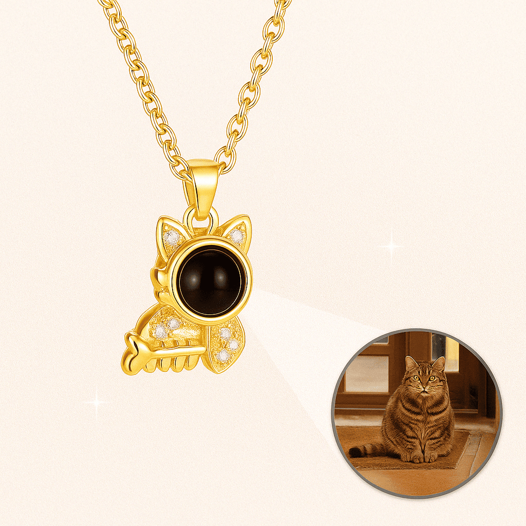 Custom Photo Projection Pet Fish - bone Shape Necklace - Hidden Forever