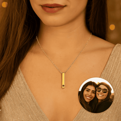 Custom Photo Projection Rectangular Bar Necklace - Hidden Forever